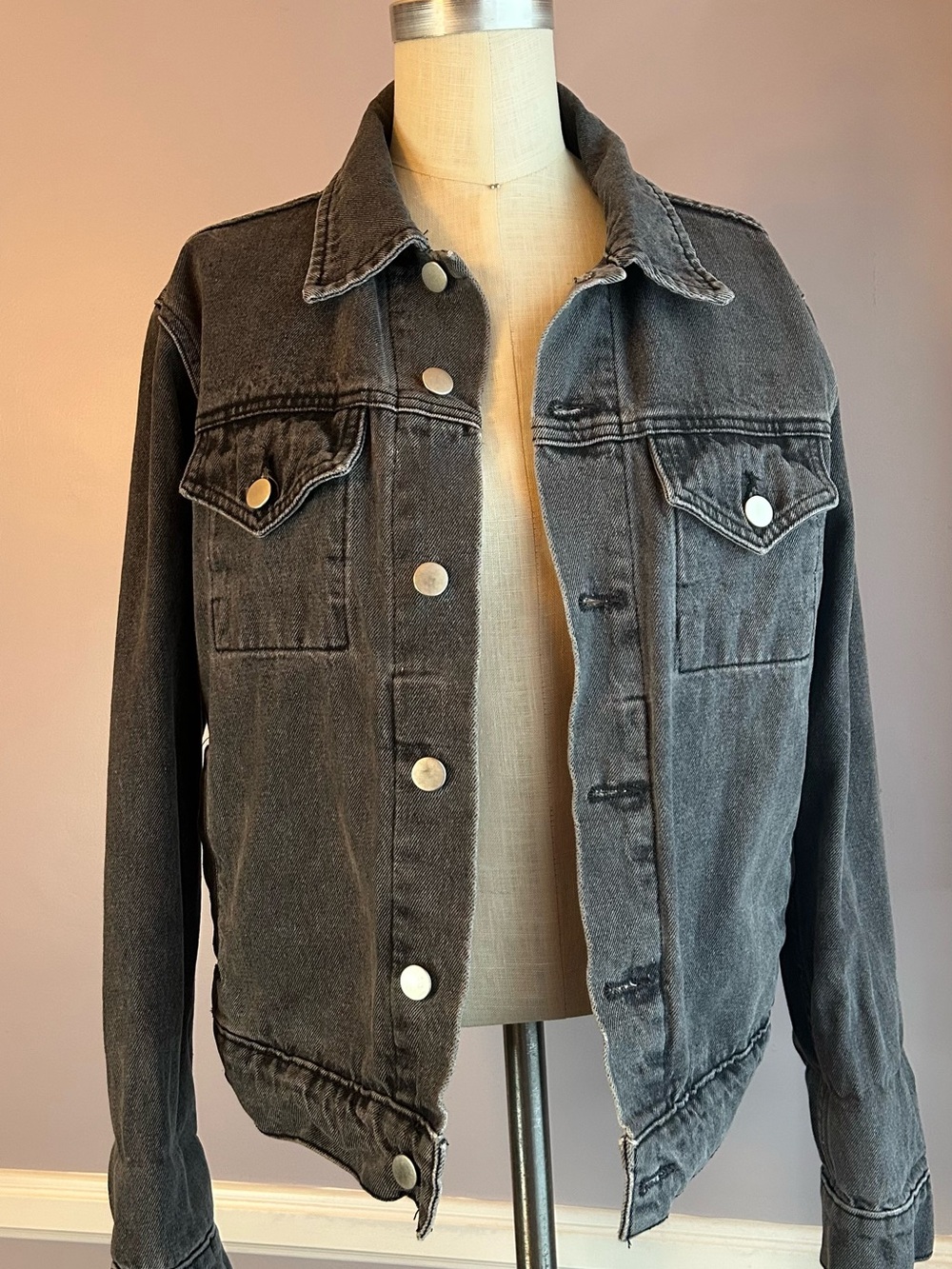 American Apparel Washed Black Denim Jacket Classic Trucker Style